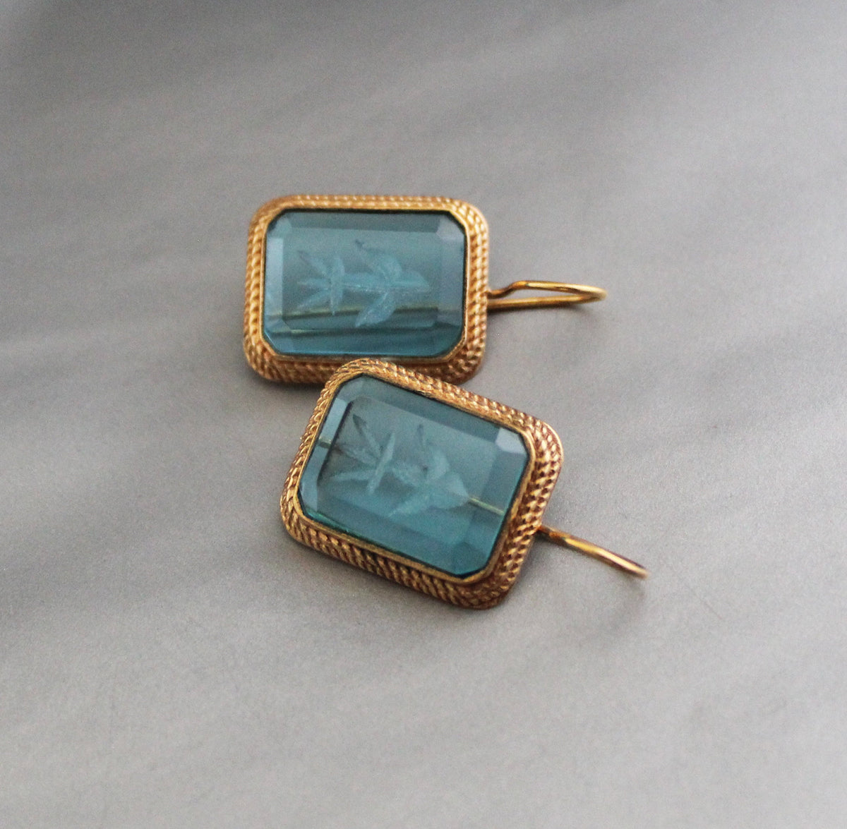 Blue Intaglio Earrings, Victorian Bridal Style, Gold, photo 4