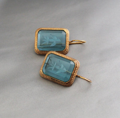 Blue Intaglio Earrings, Victorian Bridal Style, Gold, photo 4