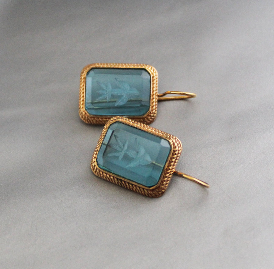 Blue Intaglio Earrings, Victorian Bridal Style, Gold, photo 4