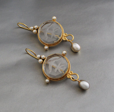 Clear Crystal Intaglio Earrings, Handcrafted Vintage Style, photo 7