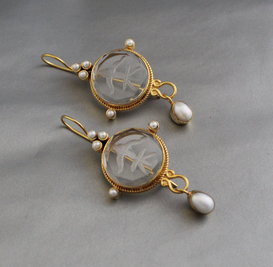 Clear Crystal Intaglio Earrings, Handcrafted Vintage Style, photo 7