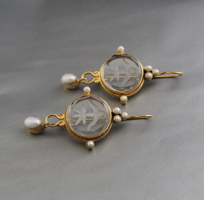 Clear Crystal Intaglio Earrings, Handcrafted Vintage Style, photo 6