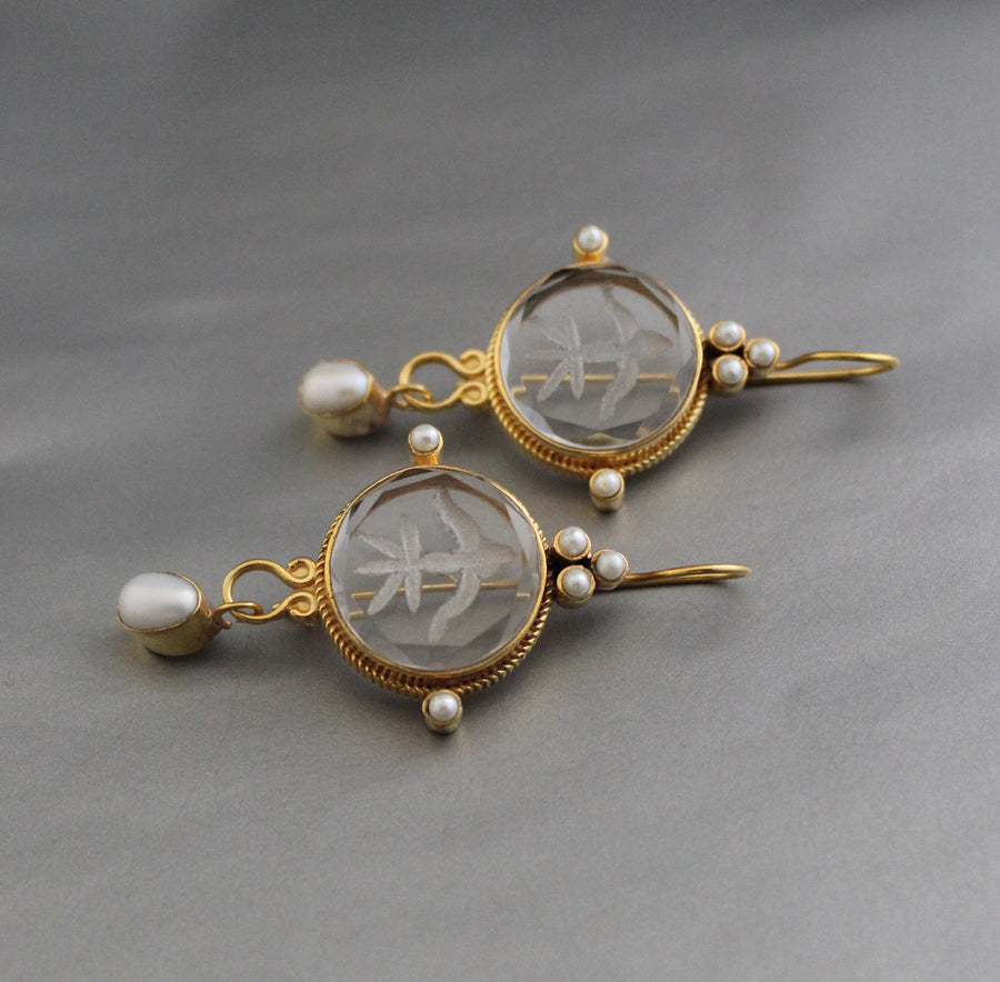 Clear Crystal Intaglio Earrings, Handcrafted Vintage Style, photo 6