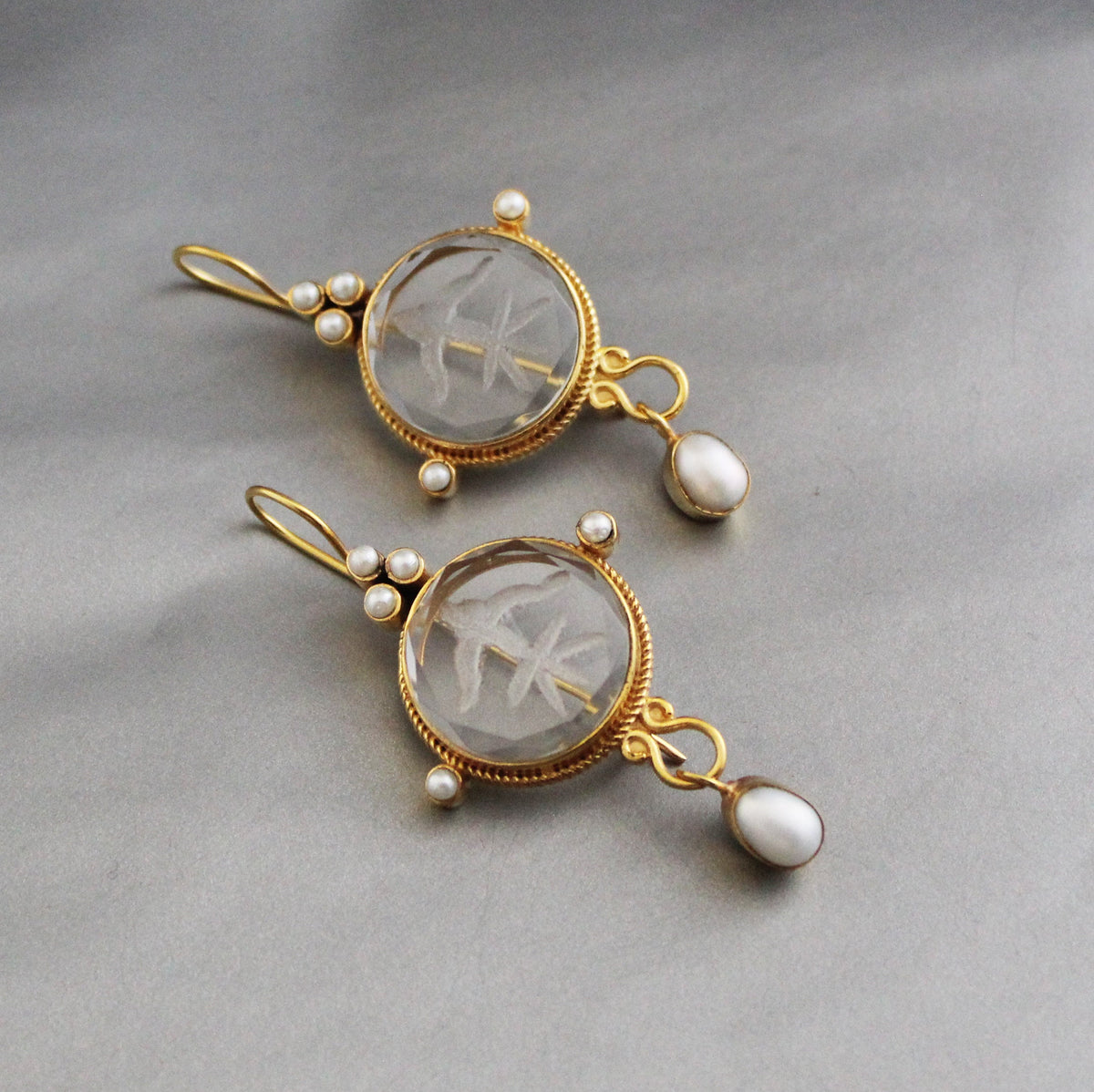 Clear Crystal Intaglio Earrings, Handcrafted Vintage Style, photo 9