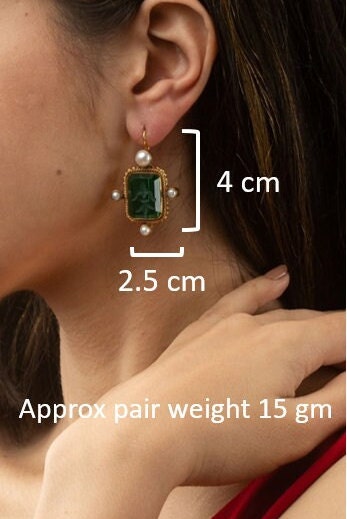 Blue Rectangular Intaglio Earrings, Something Blue Bridal, Gold Plated, photo 3