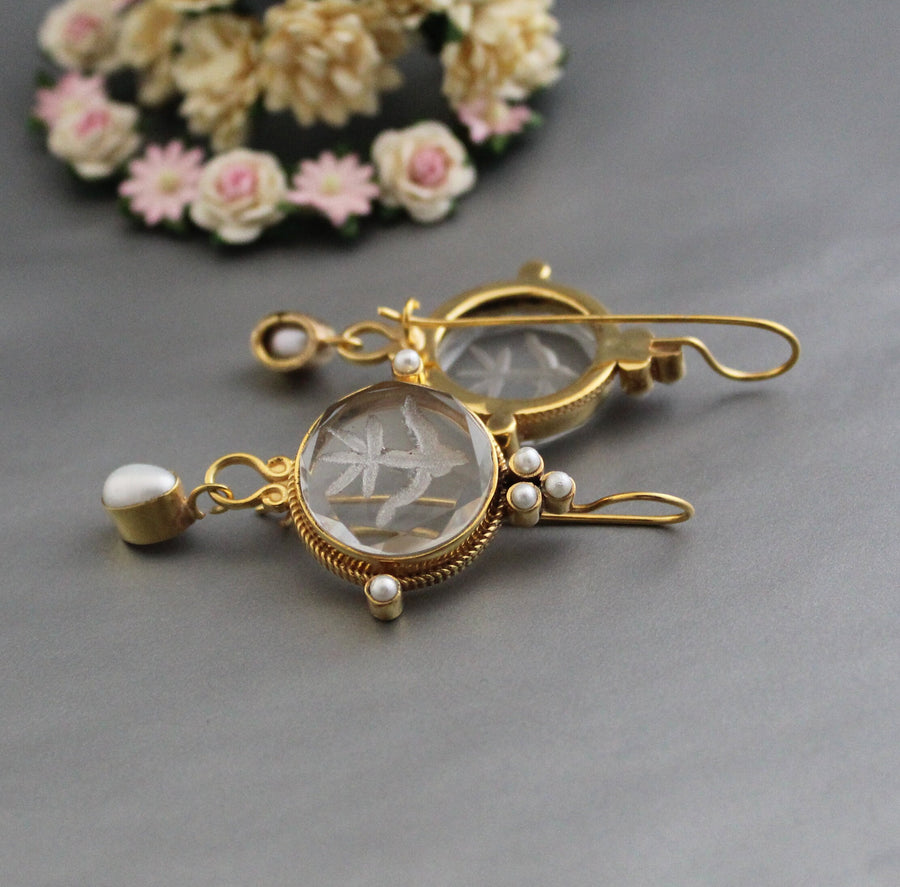 Clear Crystal Intaglio Earrings, Handcrafted Vintage Style, photo 5