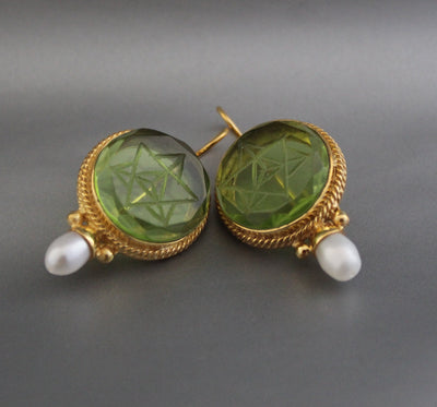 Green Merkaba Intaglio Earrings, Antique Gold Finish, photo 9