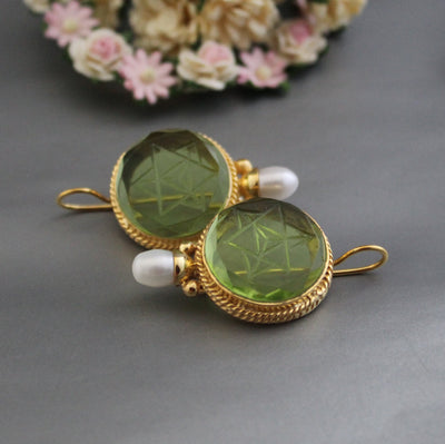Green Merkaba Intaglio Earrings, Antique Gold Finish, photo 7