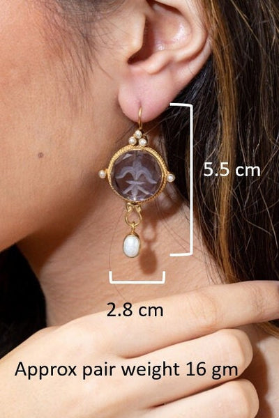 Smokey Laurel Wreath Intaglio Earrings, Edwardian Gold Vermeil, photo 3