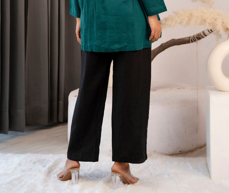 High Waisted Linen Trousers: Black Linen Culottes, Wide Leg Trousers, Relaxed Fit Linen Bottoms, Handmade Sustainable Clothing, Gift for Mom