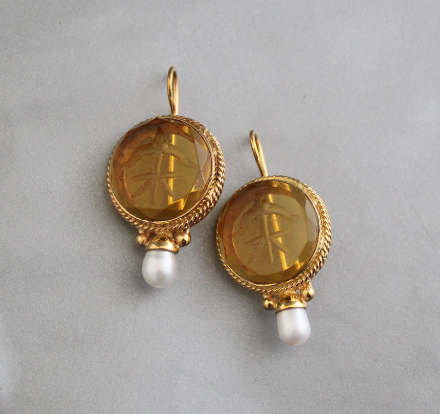 Citrine Intaglio Earrings, Victorian Gothic Drops, photo 6
