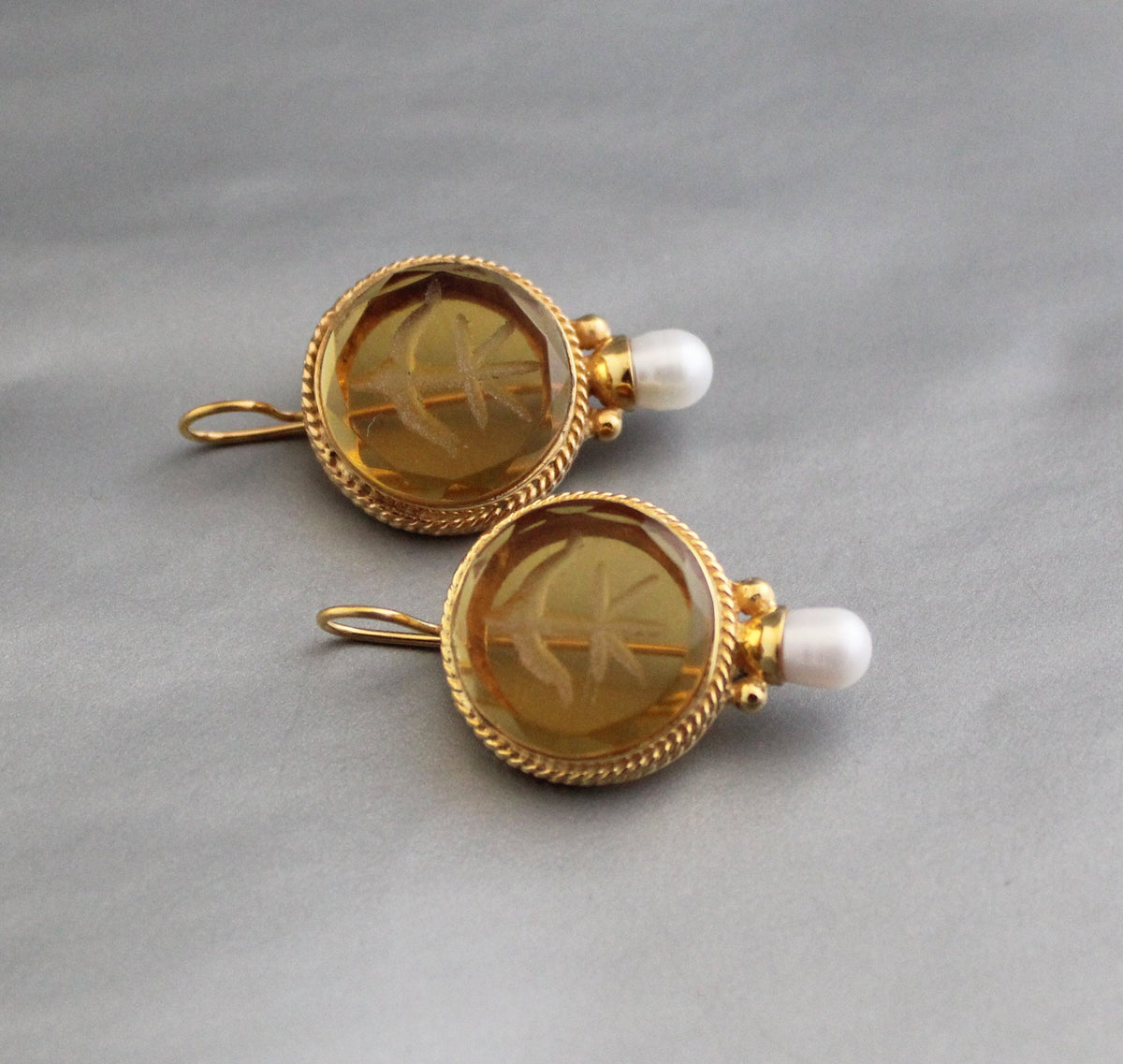 Citrine Intaglio Earrings, Victorian Gothic Drops, photo 7