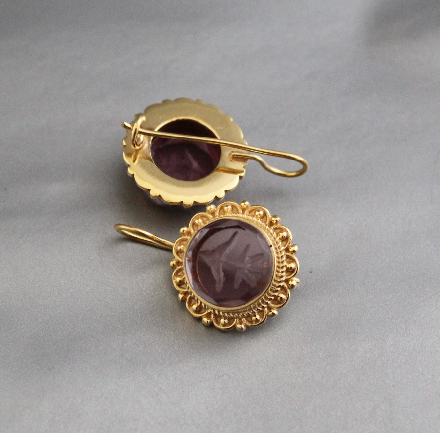 Purple Intaglio Earrings, Victorian Dangles, photo 6