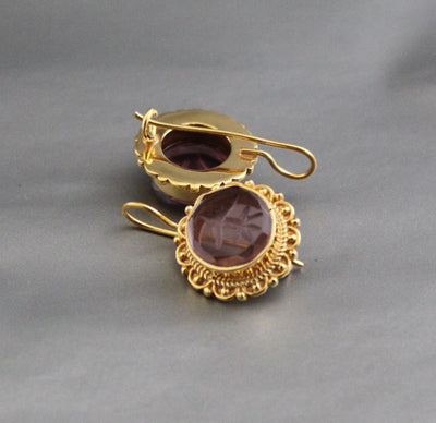 Purple Intaglio Earrings, Victorian Dangles, photo 2