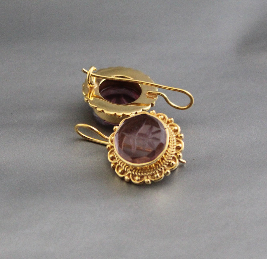 Purple Intaglio Earrings, Victorian Dangles, photo 2