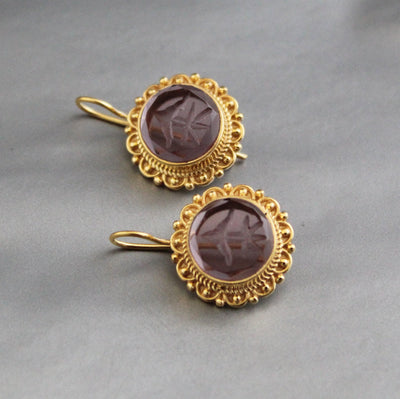 Purple Intaglio Earrings, Victorian Dangles, photo 5