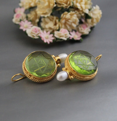 Green Merkaba Intaglio Earrings, Antique Gold Finish, photo 4