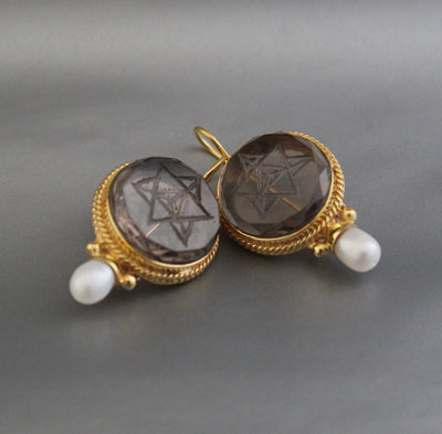 Merkaba Sacred Geometry Earrings, Gothic Gold