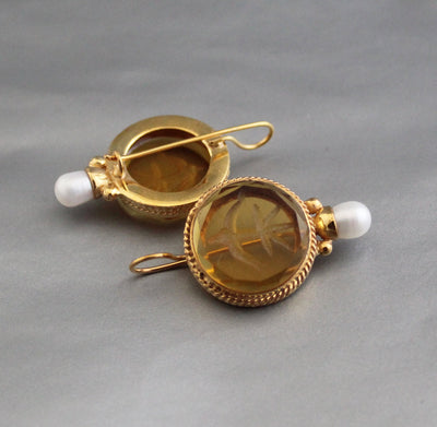 Citrine Intaglio Earrings, Victorian Gothic Drops, photo 2