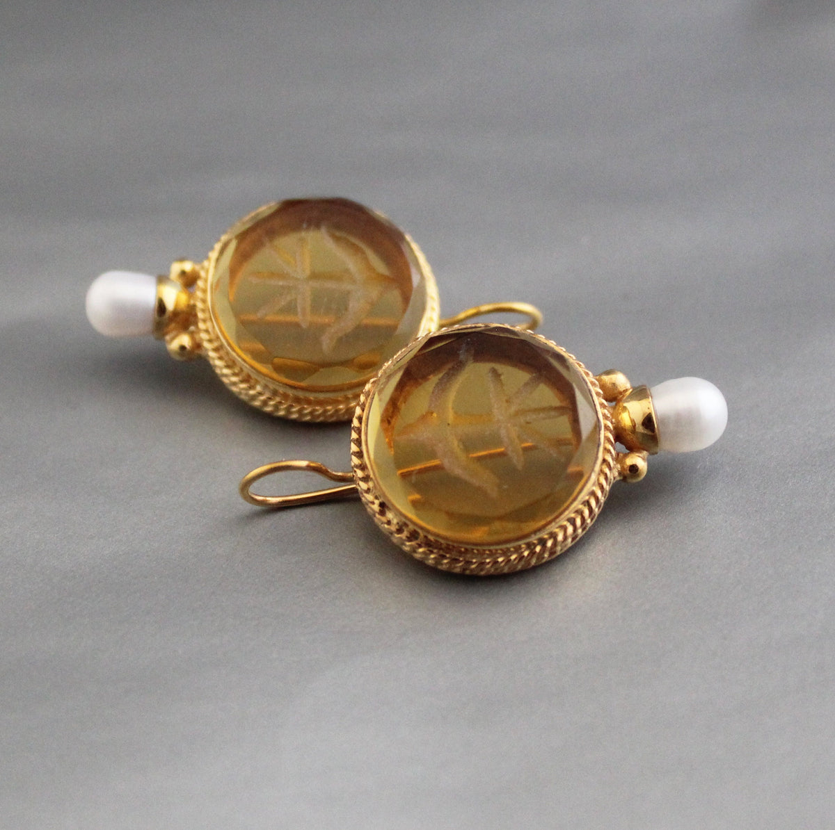 Citrine Intaglio Earrings, Victorian Gothic Drops, photo 8