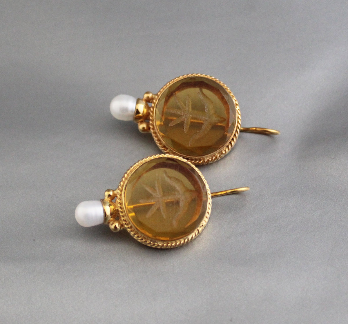 Citrine Intaglio Earrings, Victorian Gothic Drops, photo 12