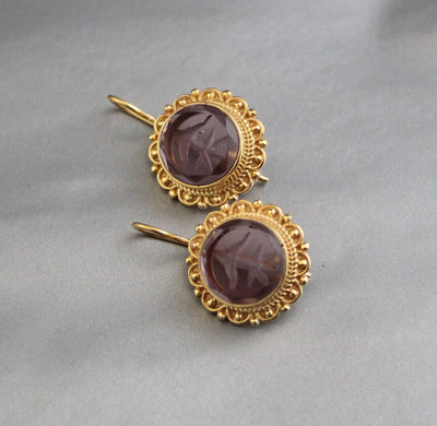 Purple Intaglio Earrings, Victorian Dangles, photo 4