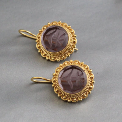 Purple Intaglio Earrings, Victorian Dangles
