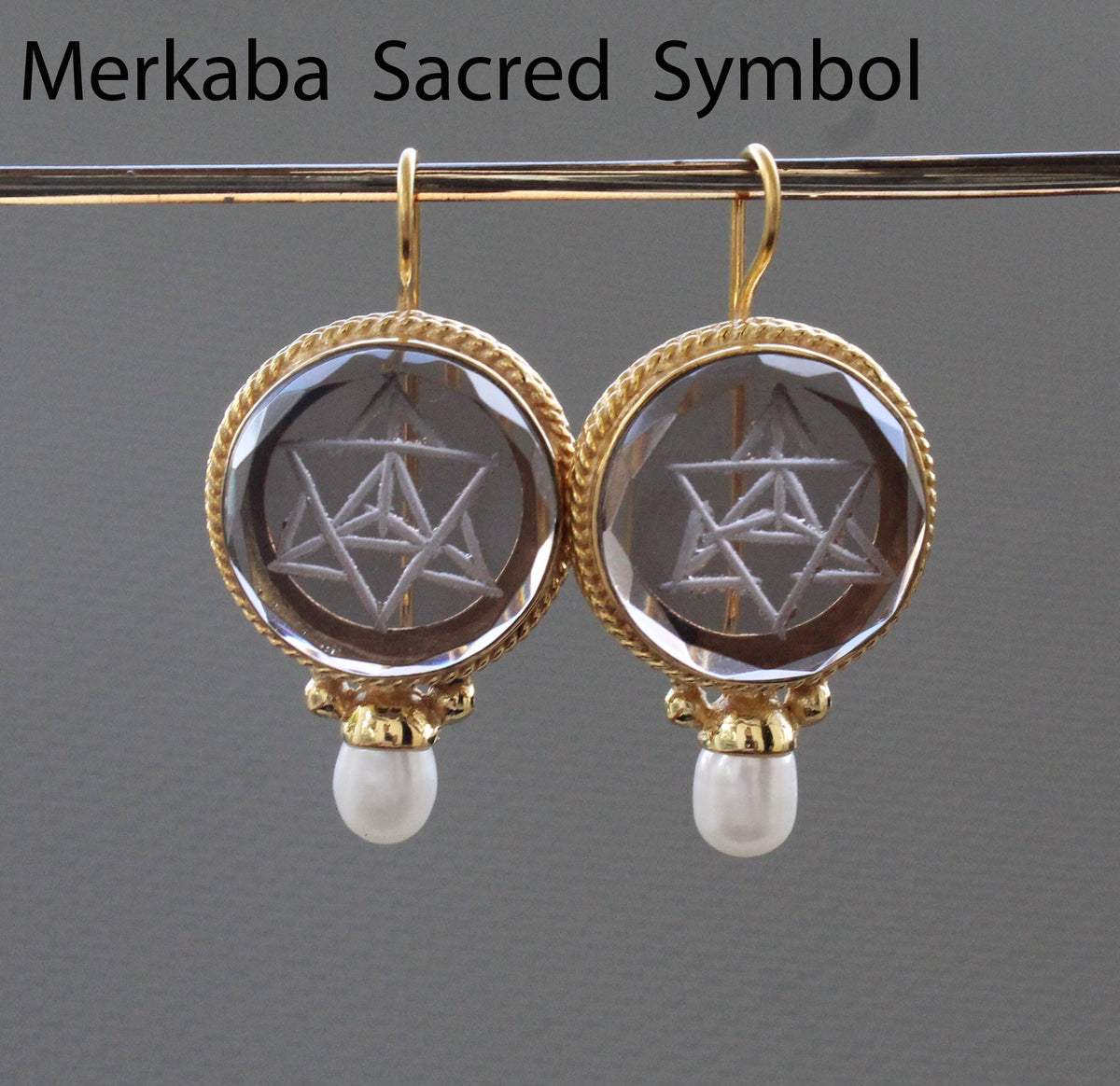Merkaba Sacred Geometry Earrings, Gothic Gold, photo 2