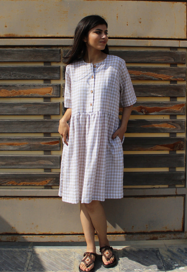 Smocked Linen Midi Dress: Boho Short Sleeve Flax Dress, Casual Summer Outfit, loose fitting Dress, Dress with pockets