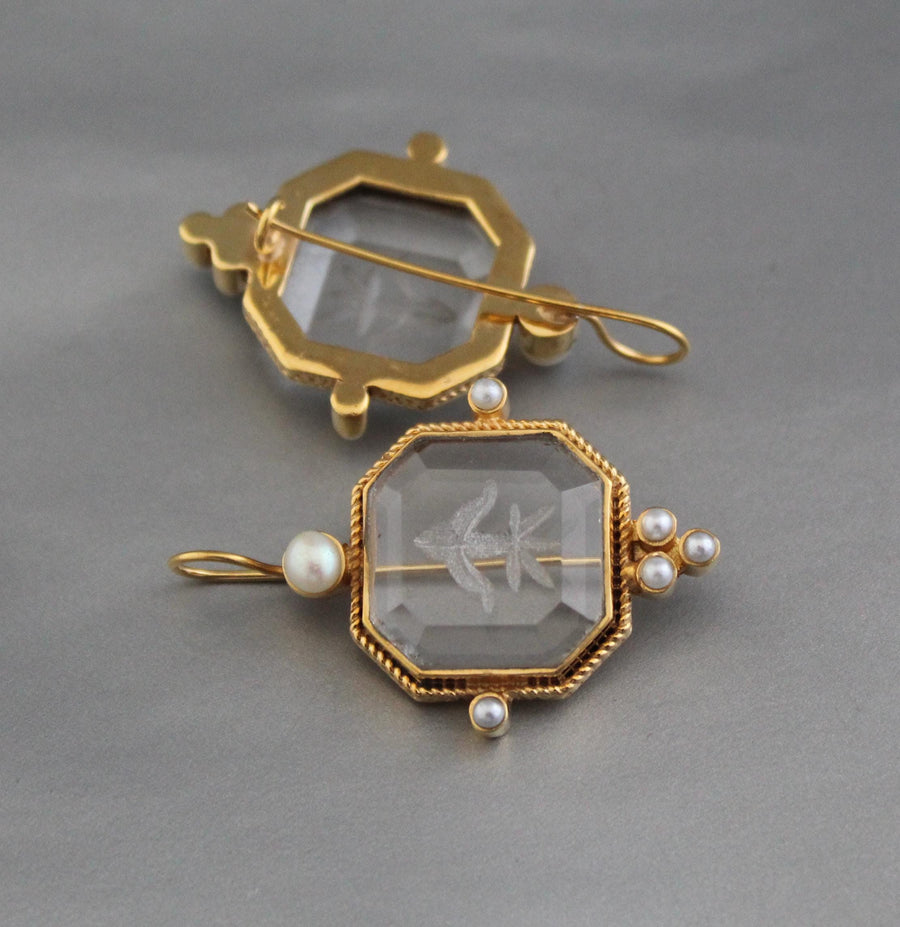 Intaglio Glass Earrings, Victorian Art Deco Style, 18K Gold Vermeil, photo 6