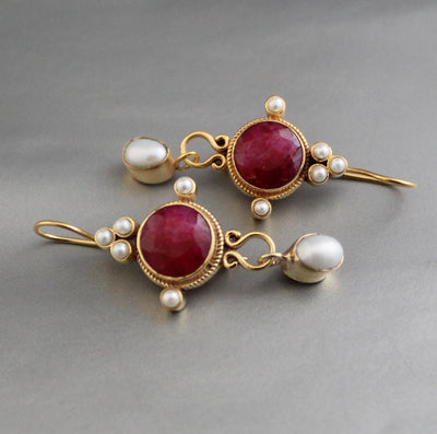 Ruby and Pearl Dangle Earrings, Victorian Bridal, 14K Gold, photo 9