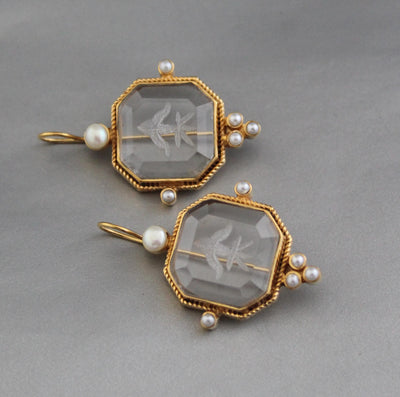 Intaglio Glass Earrings, Victorian Art Deco Style, 18K Gold Vermeil, photo 2