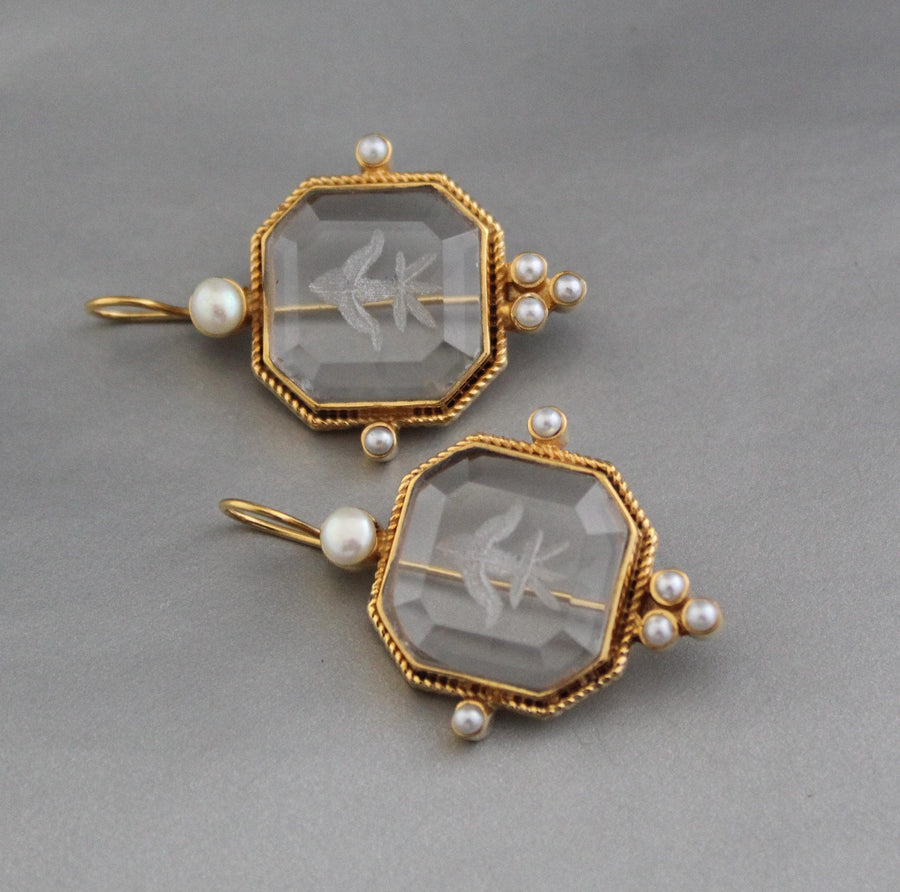 Intaglio Glass Earrings, Victorian Art Deco Style, 18K Gold Vermeil, photo 2