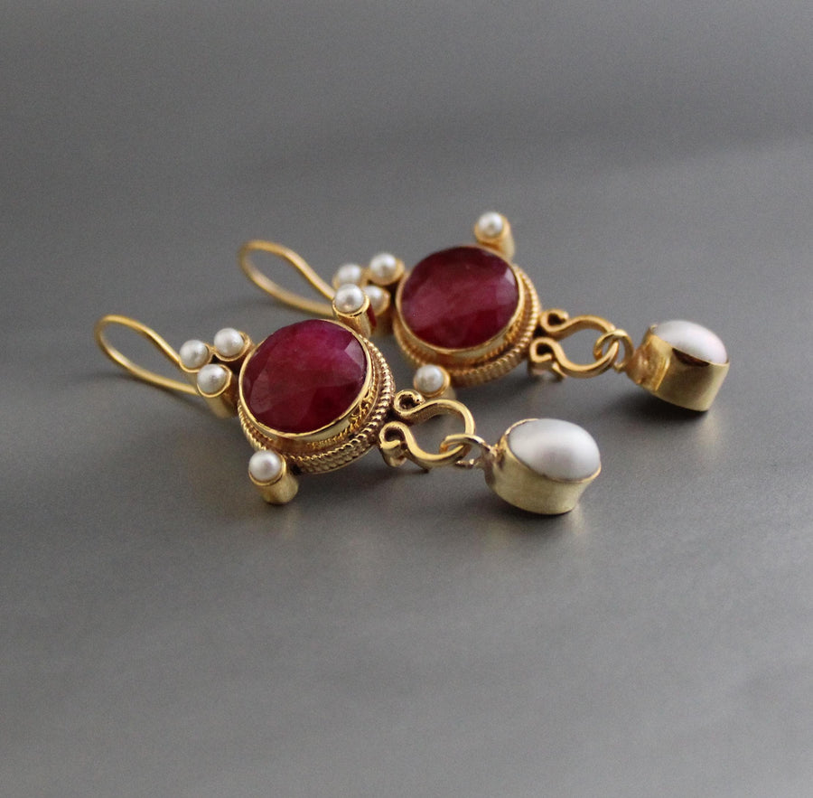 Ruby and Pearl Dangle Earrings, Victorian Bridal, 14K Gold, photo 10