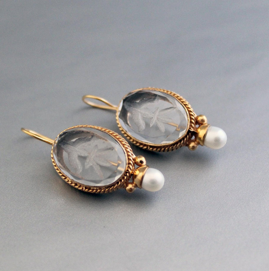 Intaglio Glass Earrings, Victorian Art Deco Bridal, 18K Gold Vermeil, photo 4