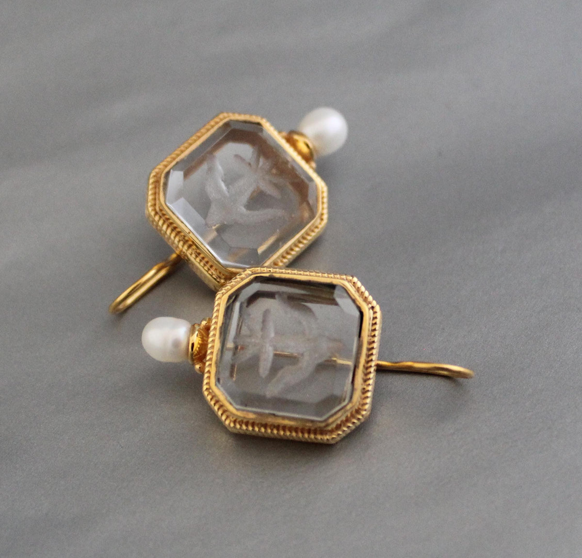 Intaglio Crystal Earrings, Victorian Style, Gold Filled, photo 9