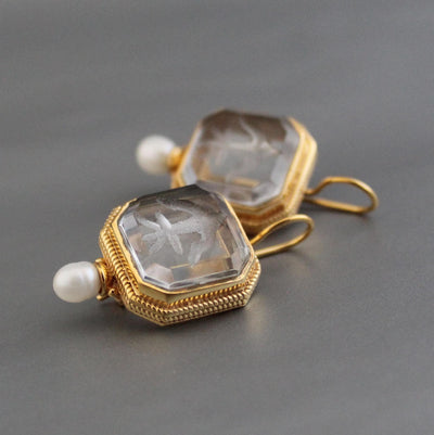 Intaglio Crystal Earrings, Victorian Style, Gold Filled, photo 10