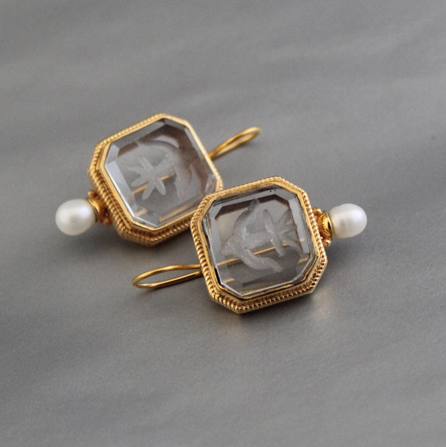 Intaglio Crystal Earrings, Victorian Style, Gold Filled, photo 6