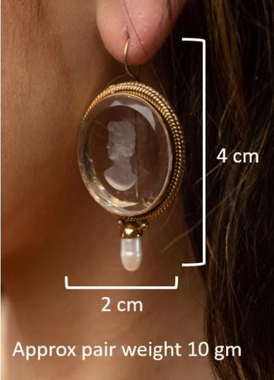 Blue Glass Intaglio Earrings, Vintage Gold, photo 3