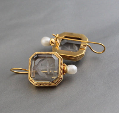 Intaglio Crystal Earrings, Victorian Style, Gold Filled, photo 2