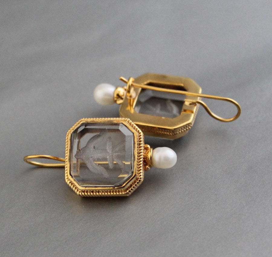 Intaglio Crystal Earrings, Victorian Style, Gold Filled, photo 2