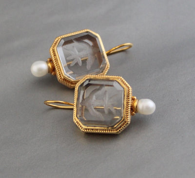 Intaglio Crystal Earrings, Victorian Style, Gold Filled, photo 7