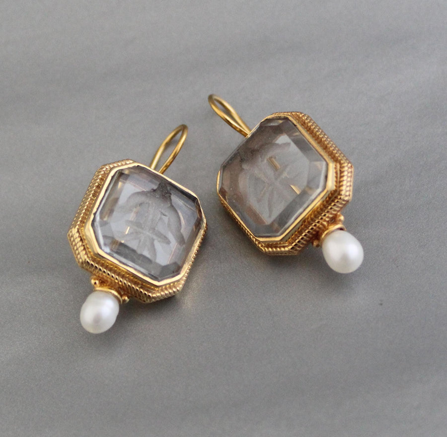 Intaglio Crystal Earrings, Victorian Style, Gold Filled, photo 8