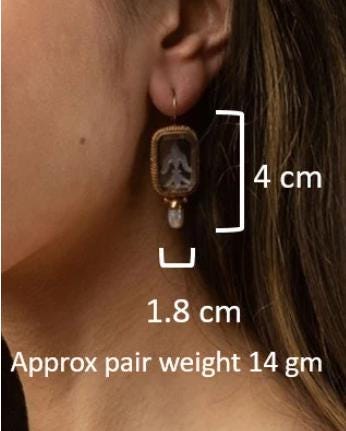 Red Rectangular Intaglio Earrings, Victorian Gothic Style, Rose Gold Plated, photo 3