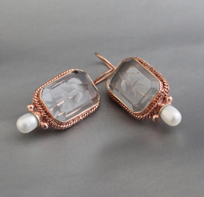 Rose Gold Intaglio Crystal Earrings, Italian Style Carved Glass, photo 9
