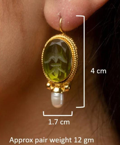 Blue Glass Intaglio Oval Earrings, Victorian Style, Rose Gold, photo 3