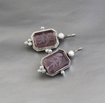 Purple Quartz Intaglio Earrings, 925 Sterling Silver, photo 8