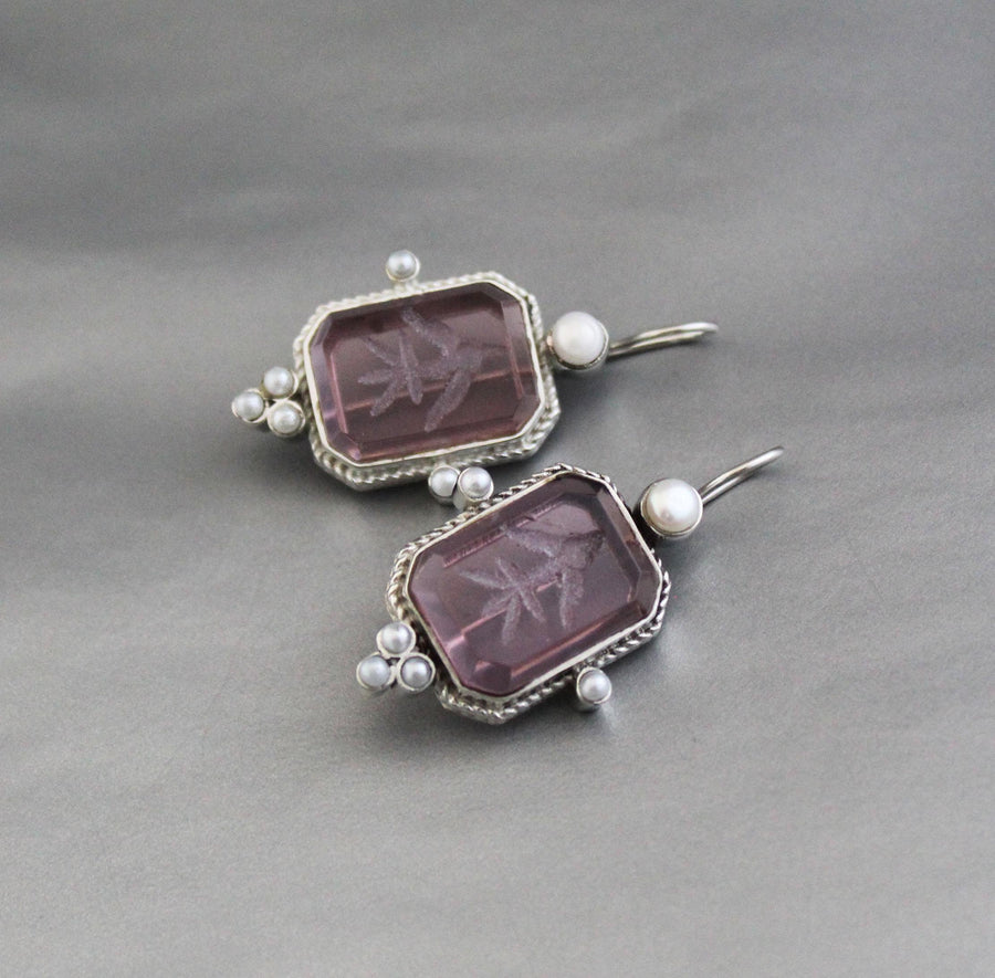 Purple Quartz Intaglio Earrings, 925 Sterling Silver, photo 8