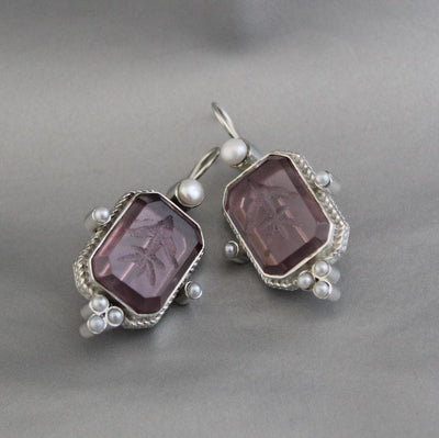 Purple Quartz Intaglio Earrings, 925 Sterling Silver, photo 7