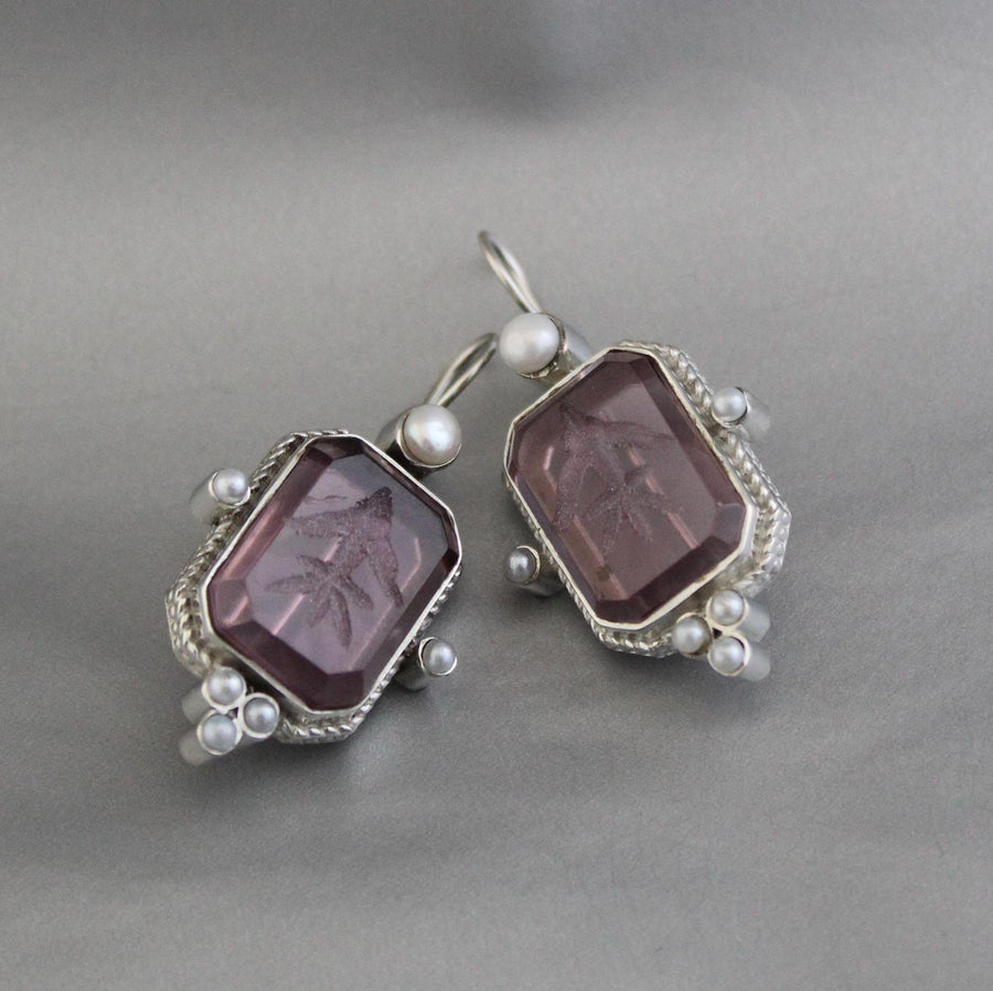 Purple Quartz Intaglio Earrings, 925 Sterling Silver, photo 7
